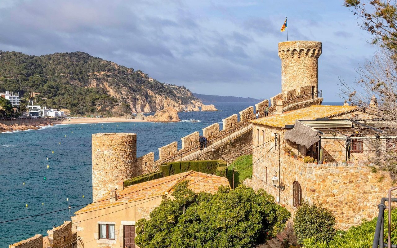 Vila Vella fortress overlooking the sea in Tossa de Mar, Costa Brava, Catalonia, Spain.