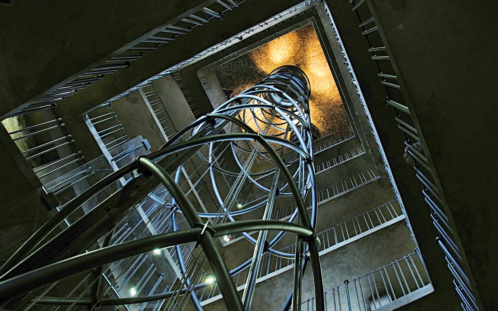 Spiral staircase inside Old Town Hall Tower, Prague.