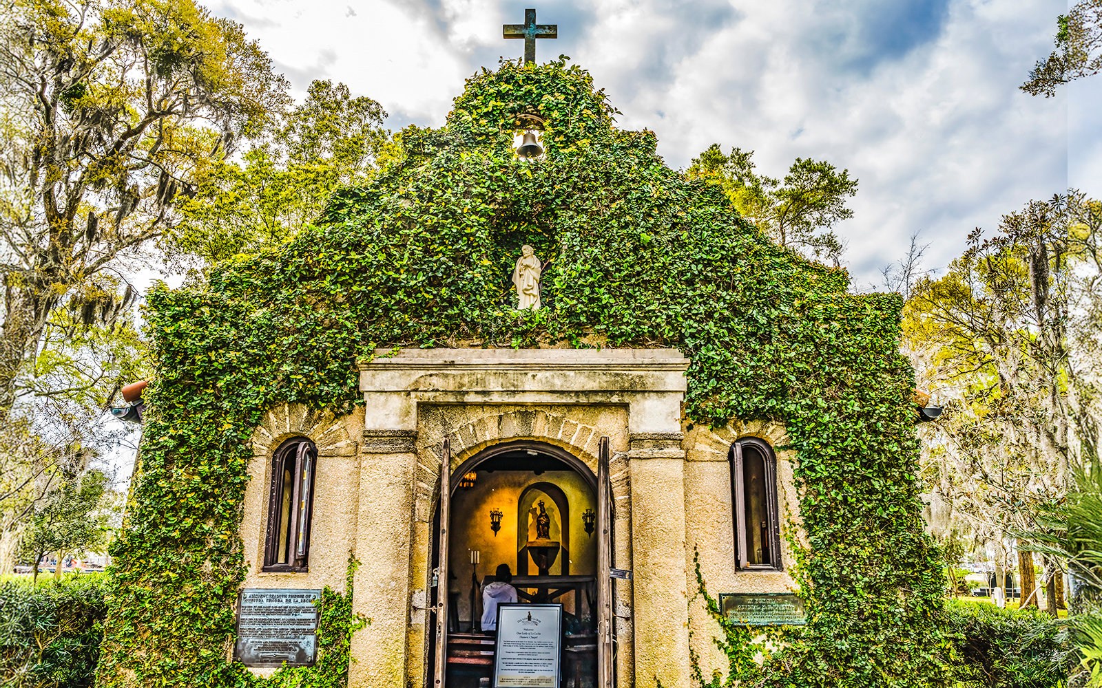 Mission Nombre de Dios chapel covered in ivy, Saint Augustine, Florida.