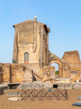 Ancient ruins and building on Palatine Hill, Rome.
