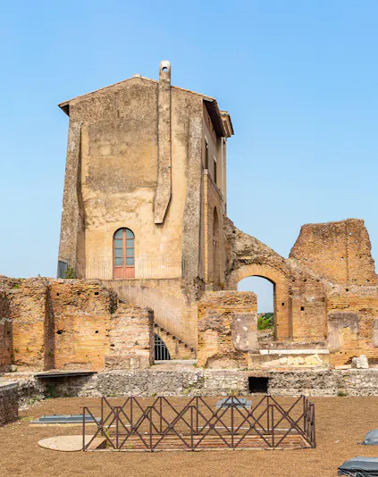 Ancient ruins and building on Palatine Hill, Rome.