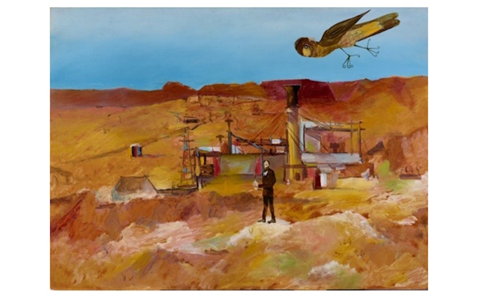 Art Gallery of New South Wales painting with desert landscape and large bird.