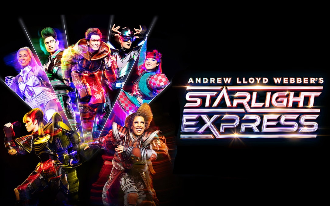 Characters in colorful costumes from Starlight Express West End show.
