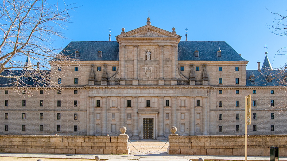 Main facade of San Lorenzo del Escorial monastery, Madrid, Spain.