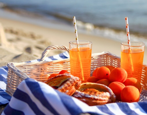a picnic on Moreton Island beach with ocean view.