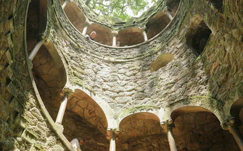 Quinta da Regaleira's Initiation Well, Sintra, viewed from below during a private tour.