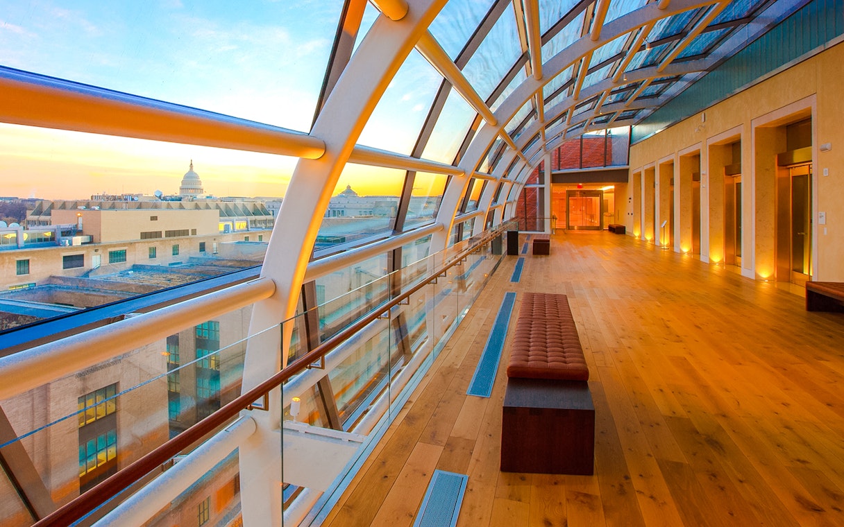 Rooftop view from Museum of the Bible, Washington DC, with Capitol Building in the distance.