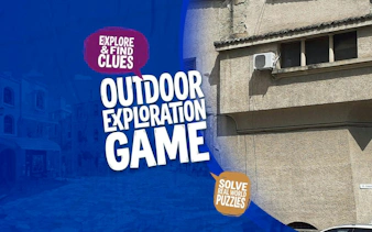 Outdoor exploration game poster for Bucharest Spy Game, featuring clues and puzzles.