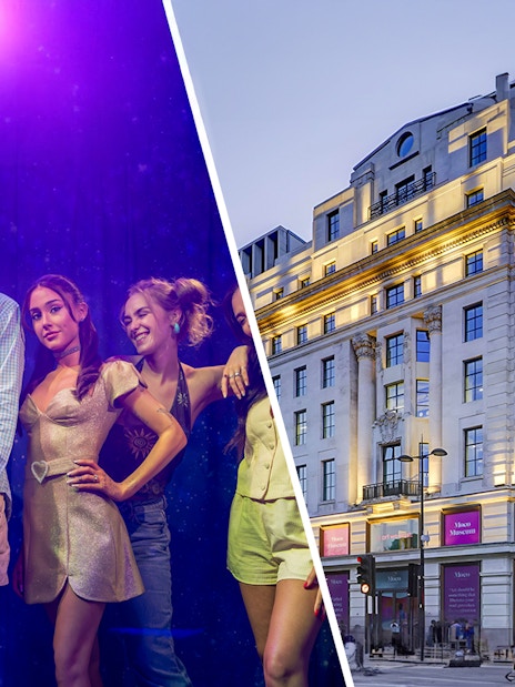 Madame Tussauds London wax figures and Moco Museum London exterior.