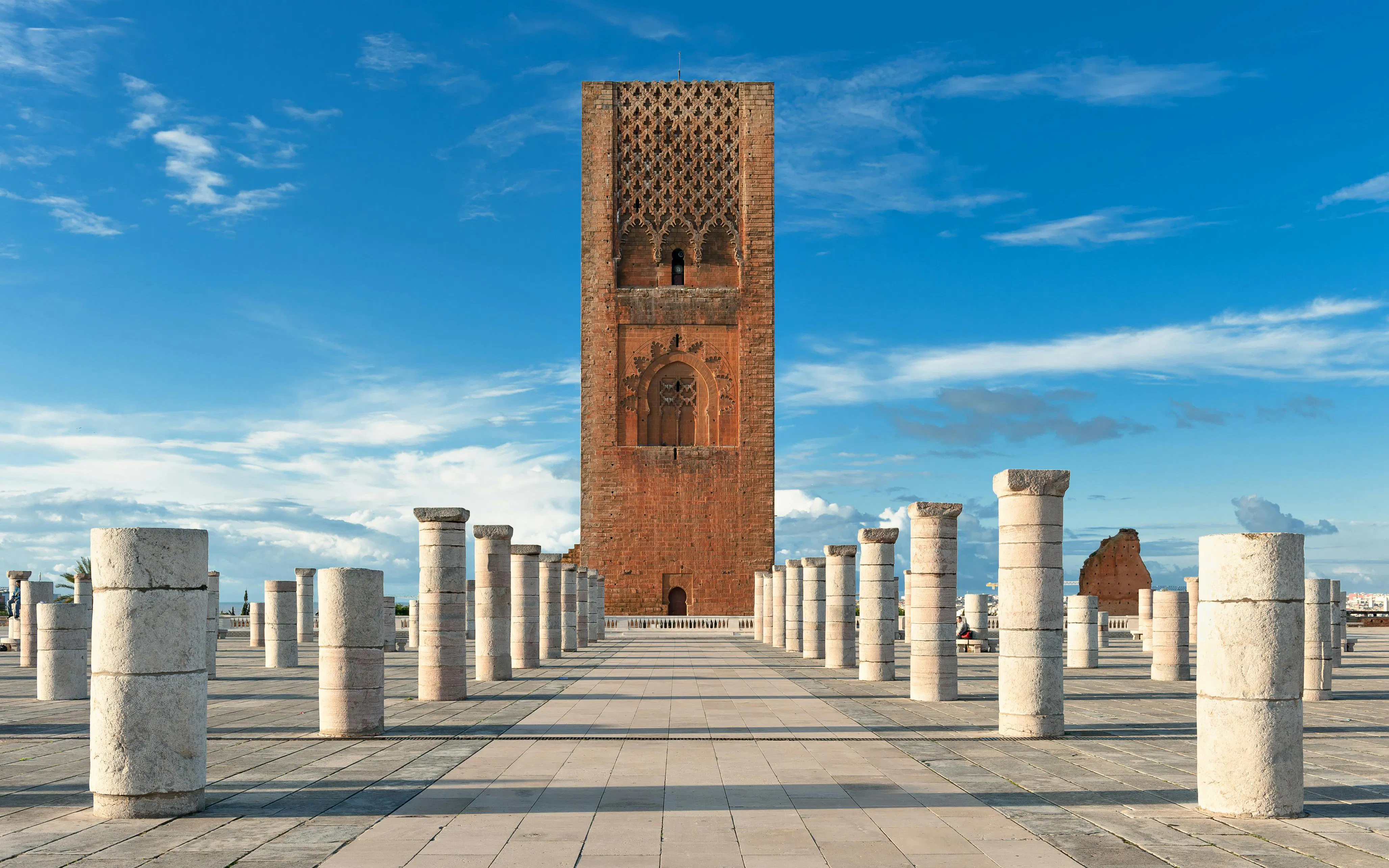 Hassan Tower with stone columns in Rabat, Morocco.