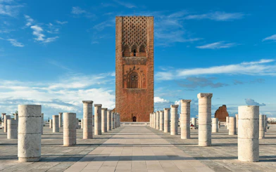 Hassan Tower with stone columns in Rabat, Morocco.