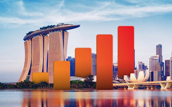Marina Bay Sands and ArtScience Museum in Singapore with digital bars overlay.