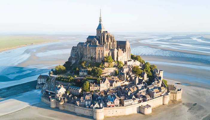 Mont Saint Michel winter Aerial view