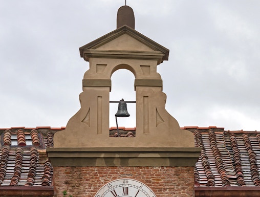 Clock tower detail at Sinopie Museum, Pisa, Italy.