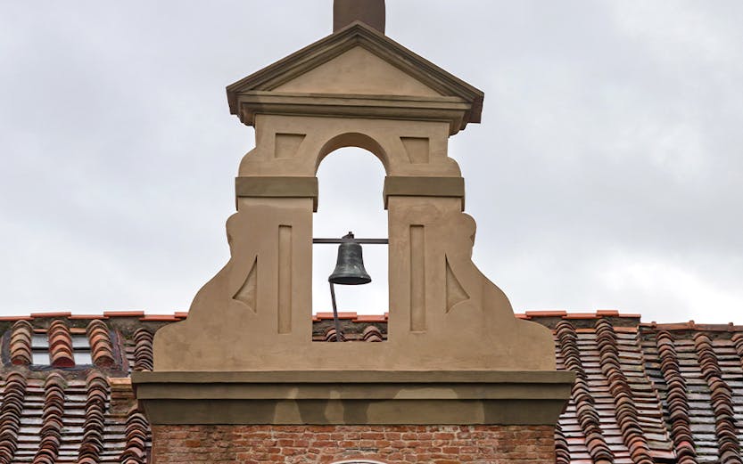 Clock tower detail at Sinopie Museum, Pisa, Italy.
