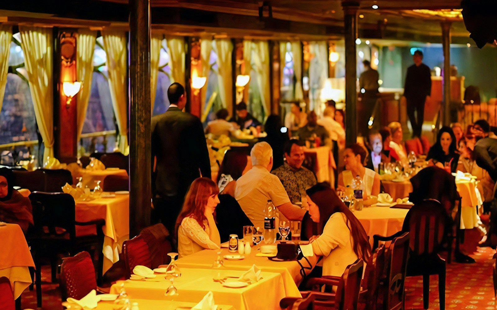 Tourists dining on a Nile River cruise ship.