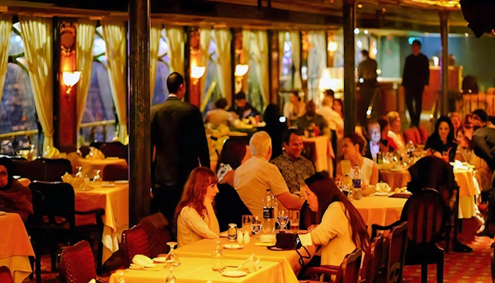 Tourists dining on a Nile River cruise ship.