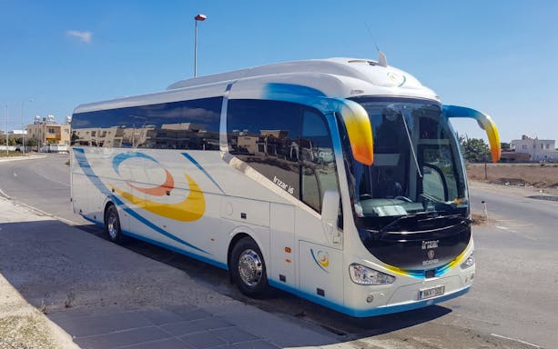 Bus for Blue Lagoon Boat Adventure departing from Paphos.