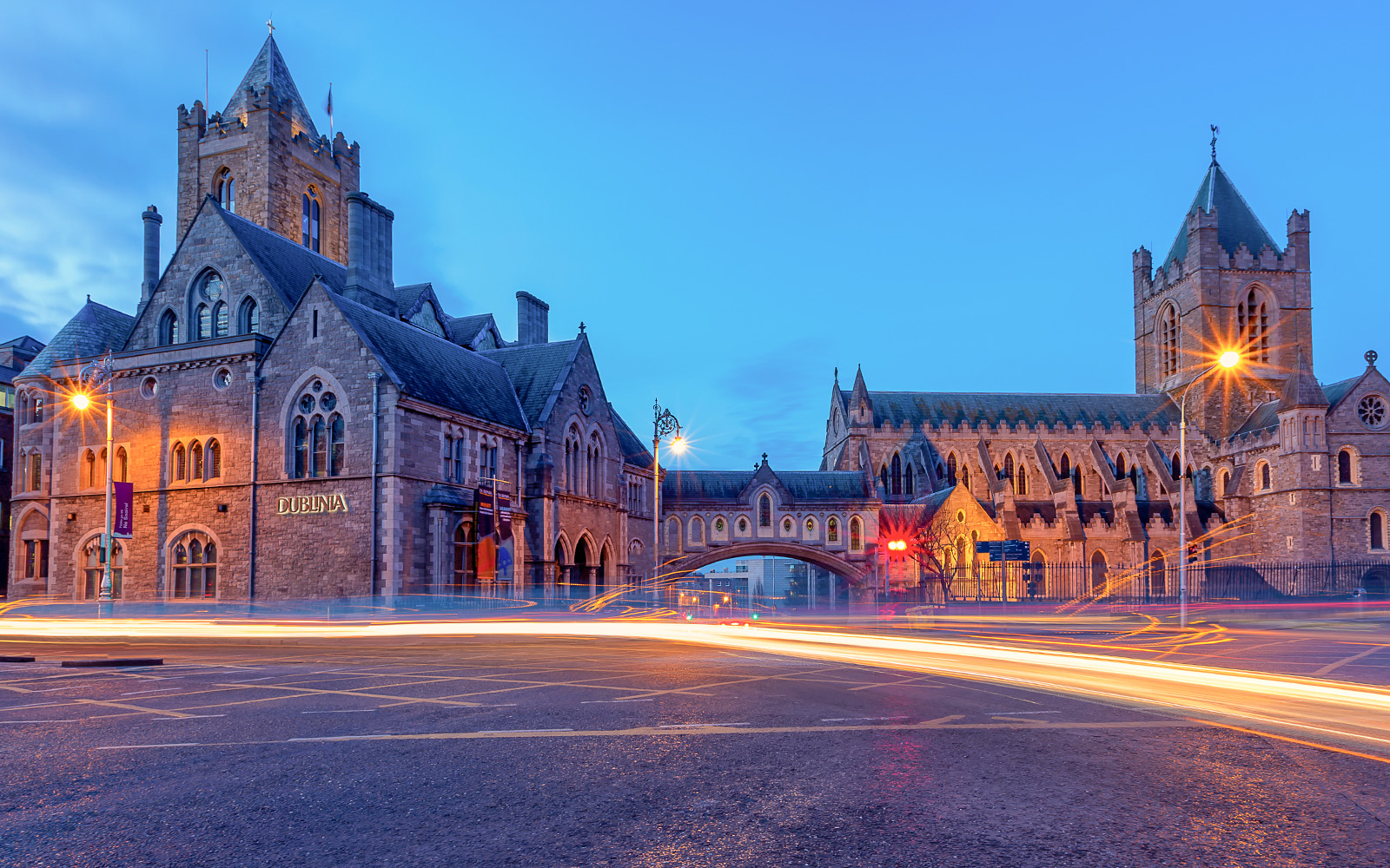 Dublinia during evening illuminated with lights