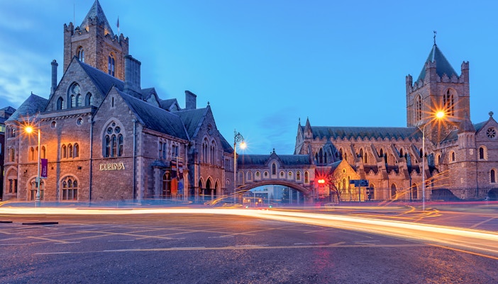 Dublinia during evening illuminated with lights