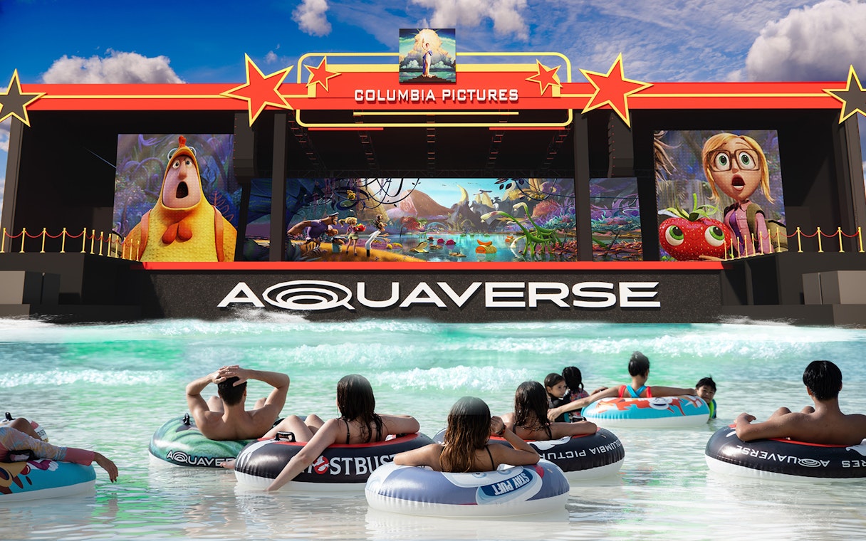 Visitors in tubes watching a Columbia Pictures Aquaverse show in Pattaya.