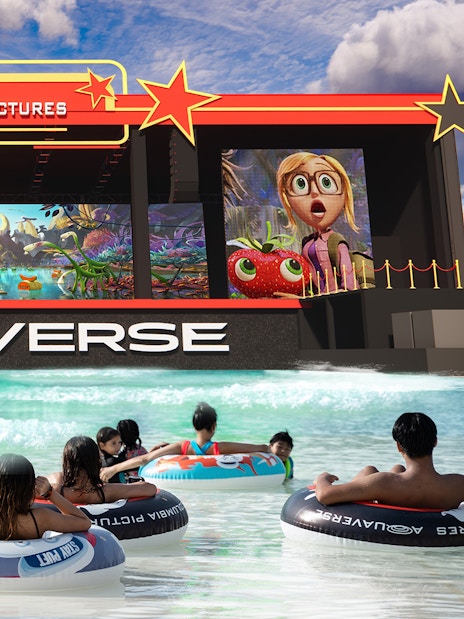 Visitors in tubes watching a Columbia Pictures Aquaverse show in Pattaya.