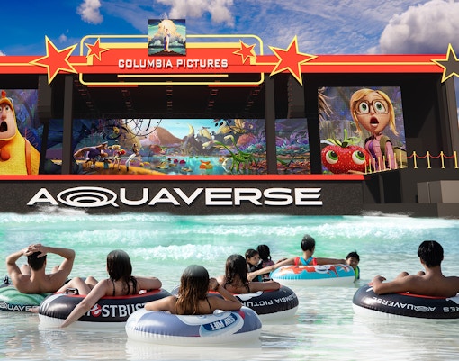 Visitors in tubes watching a Columbia Pictures Aquaverse show in Pattaya.