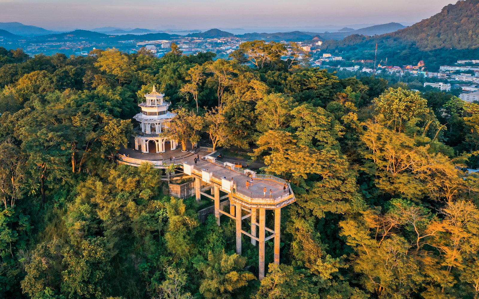 Khaorang Old Town Viewpoint overlooking Phuket Old Town, surrounded by lush greenery.