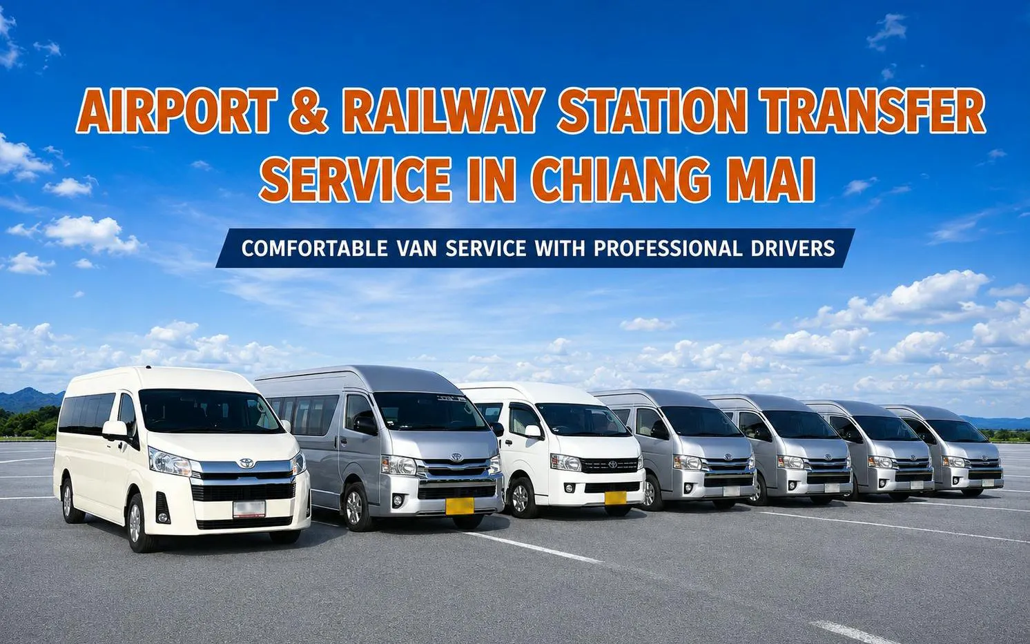 Vans for private transfer service from Chiang Mai Airport, train station, or city hotel.