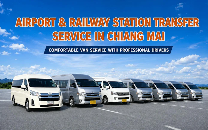 Vans for private transfer service from Chiang Mai Airport, train station, or city hotel.