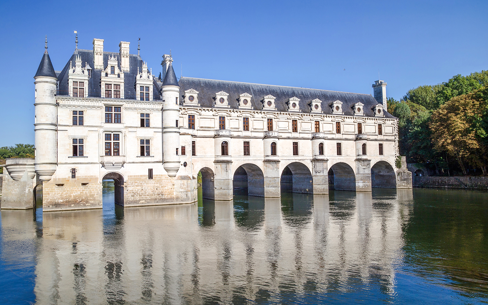 Chenonceau Castle spanning the River Cher in France.
