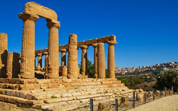 Ancient Greek temple ruins in Agrigento's Valley of the Temples, Sicily.