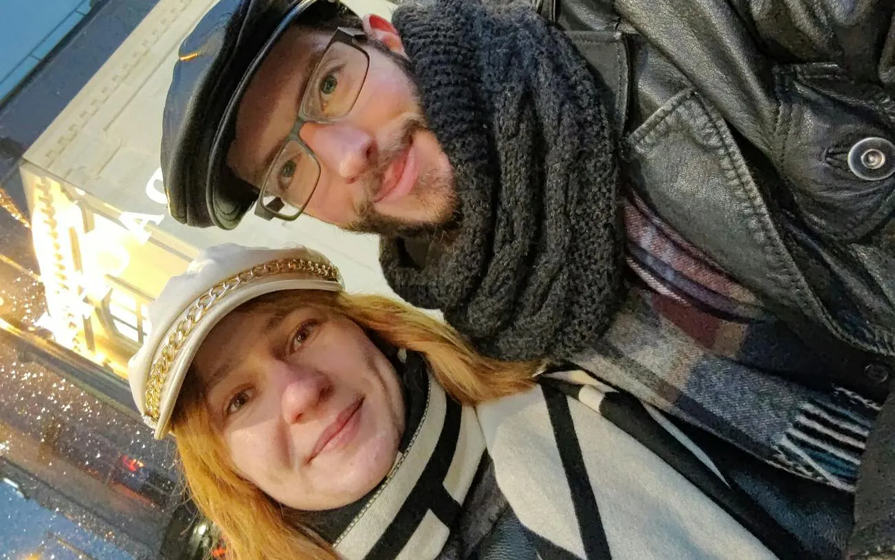 Couple enjoying Galway Murder Mystery self-guided city exploration game.