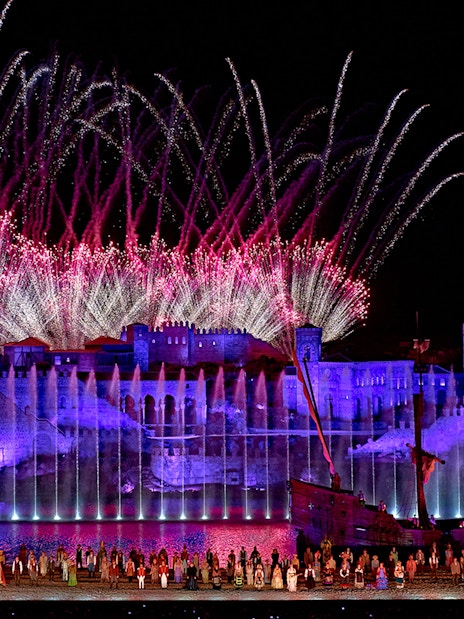 Spectacular night show with fireworks and performers at The Dream of Toledo, Spain.