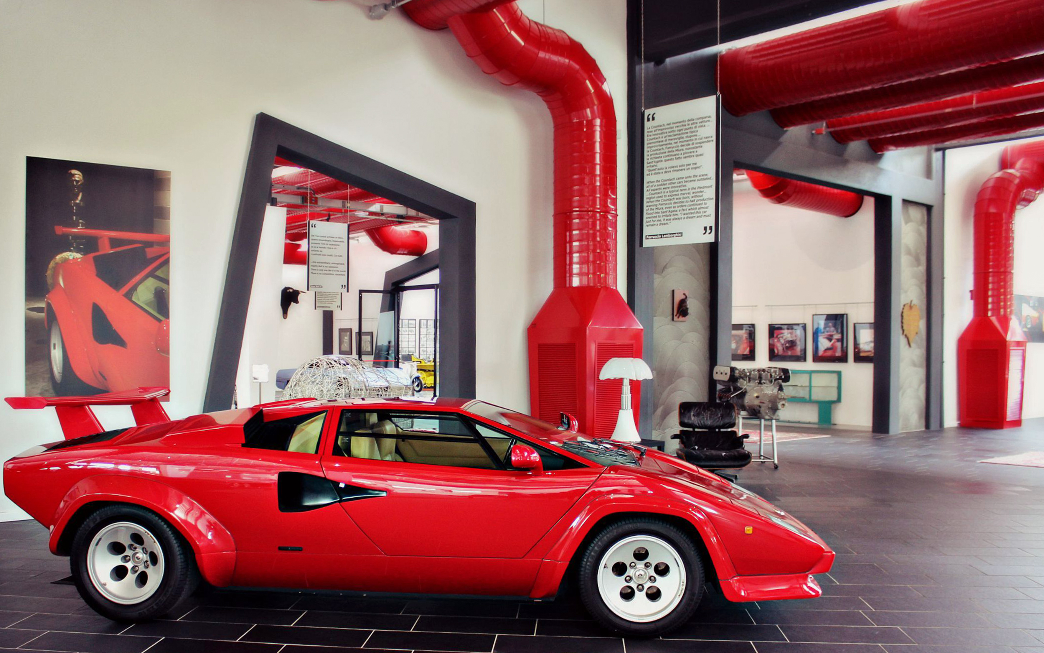 Red Lamborghini Countach on display at Ferruccio Lamborghini Museum, Bologna, Italy.