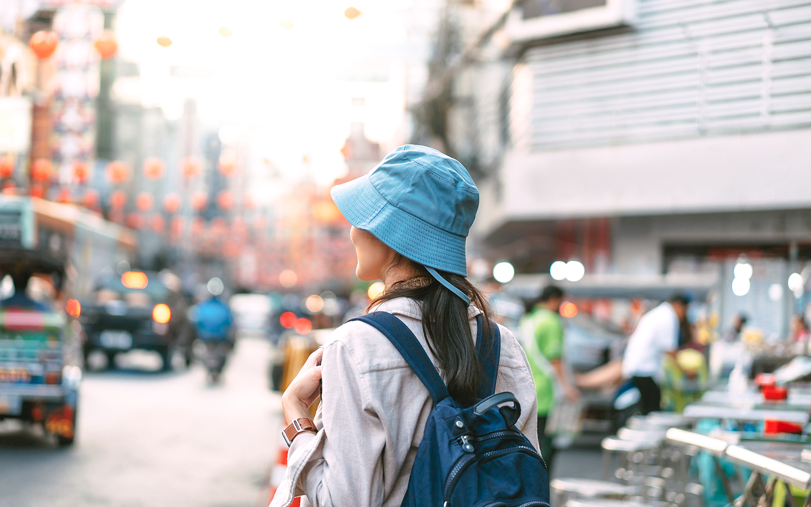 A tourist walking and exploring Bangkok