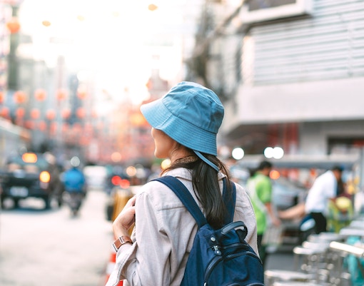 A tourist walking and exploring Bangkok
