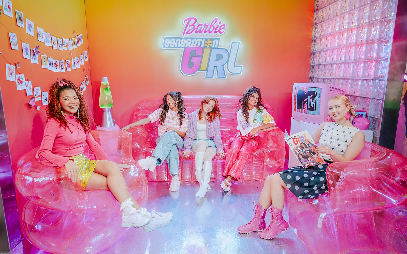 Guests enjoying the Barbie Generation Girls set with vibrant decor and retro elements.