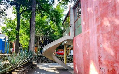 Curved staircase at Museo Casa Estudio Diego Rivera y Frida Kahlo, Mexico City.