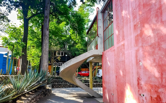 Curved staircase at Museo Casa Estudio Diego Rivera y Frida Kahlo, Mexico City.