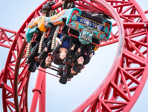 Roller coaster at BELANTIS Adventure Realm in Leipzig, Germany.