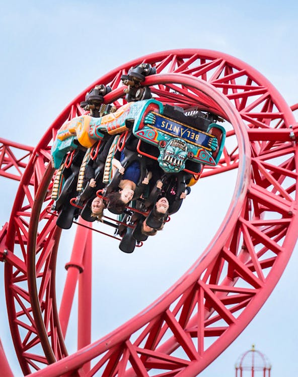 Roller coaster at BELANTIS Adventure Realm in Leipzig, Germany.