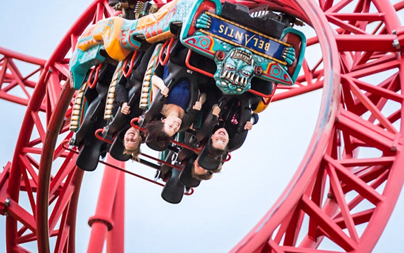 Roller coaster at BELANTIS Adventure Realm in Leipzig, Germany.