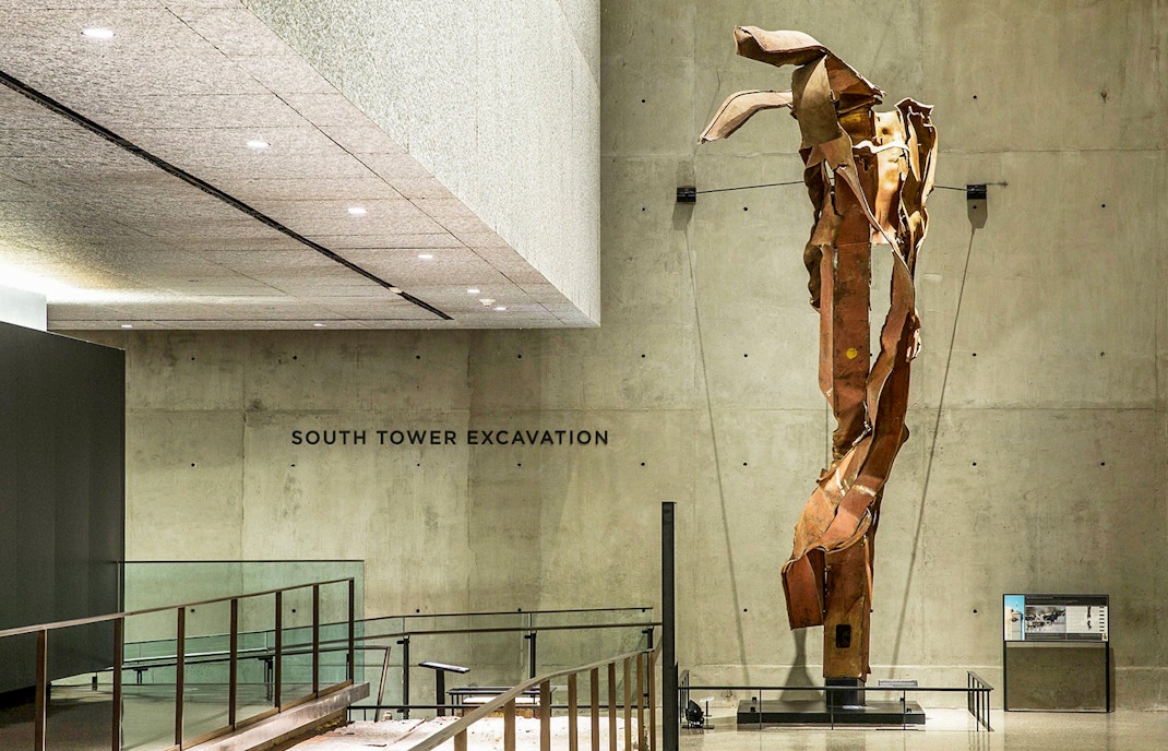 Artifact display at 9/11 Museum, New York City, showcasing historical remnants from Ground Zero.