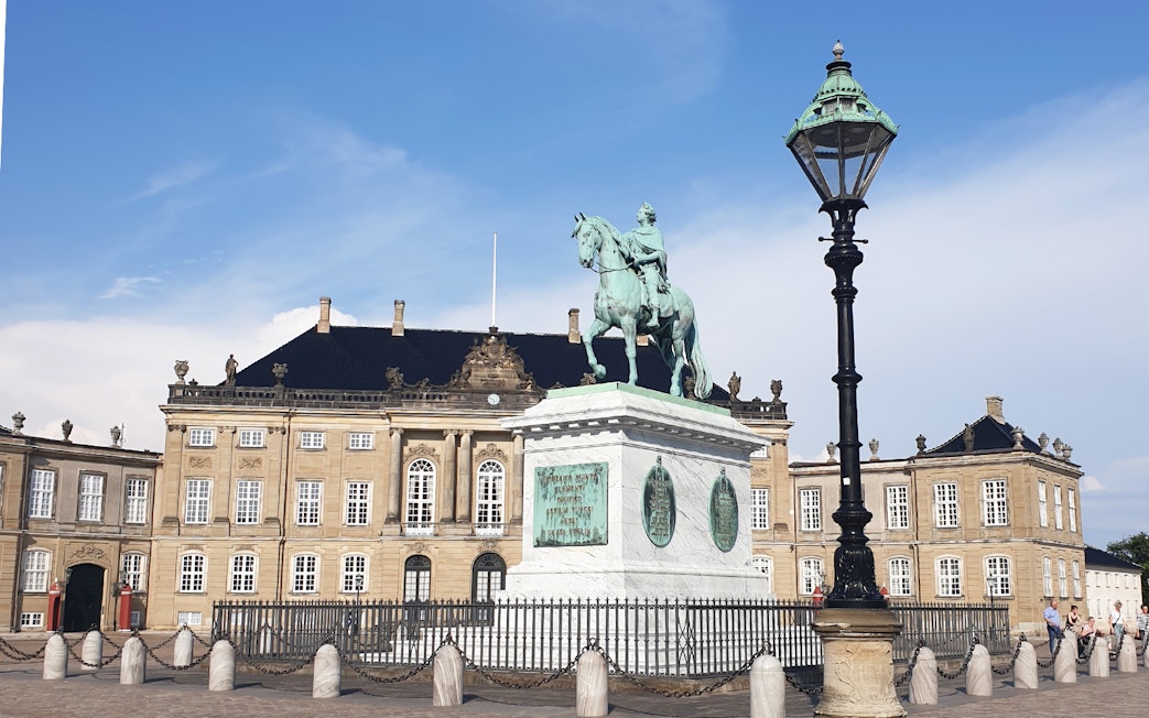 Equestrian statue at Amalienborg Palace, Copenhagen, Denmark.