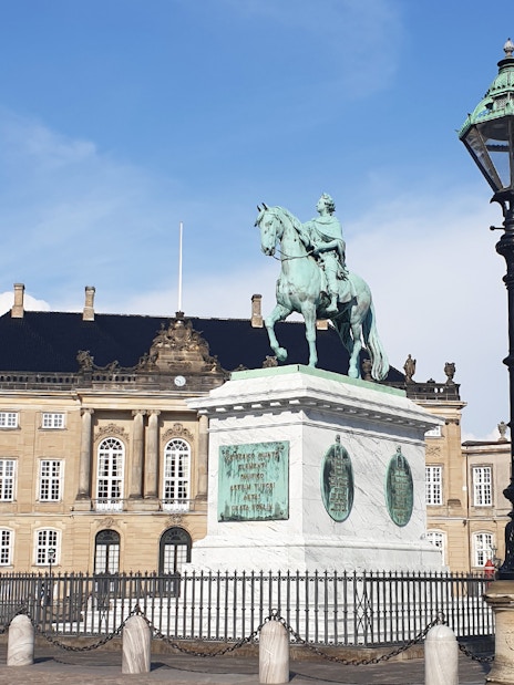 Equestrian statue at Amalienborg Palace, Copenhagen, Denmark.