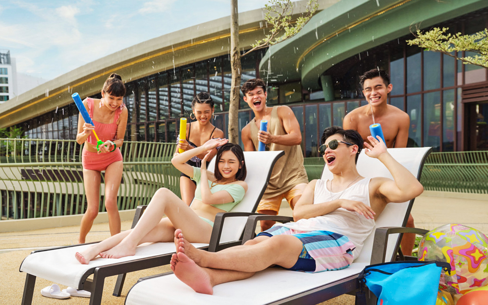 Group enjoying water play at Ocean Park with FasTrack tickets.