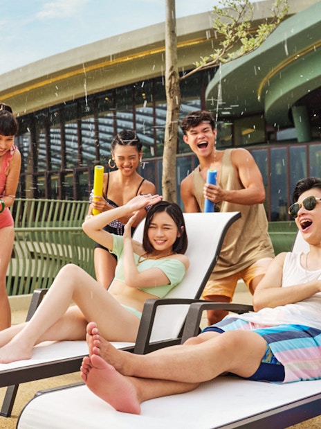 Group enjoying water play at Ocean Park with FasTrack tickets.