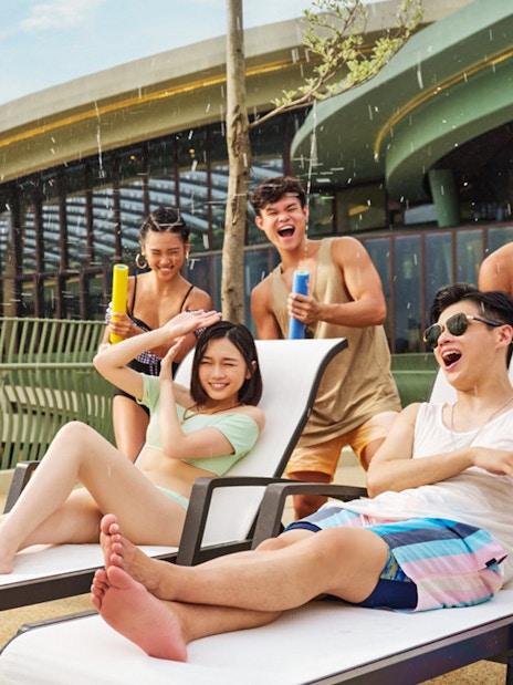 Group enjoying water play at Ocean Park with FasTrack tickets.