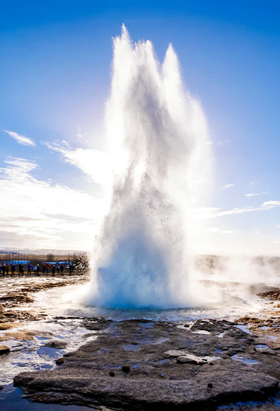 Geyser eruption at Strokkur on Reykjavik to Golden Circle tour, Iceland.